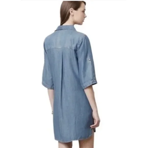 Cloth and Stone Blue Shirt Midi Dress Chambray Denim 3/4 Sleeves Collared Size M - Picture 2 of 14